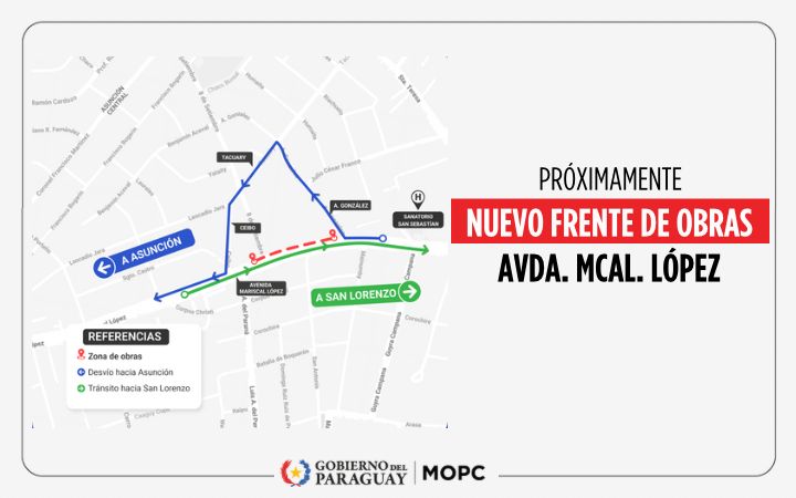 Reconstrucción de Avda. Mcal. López: otro frente de trabajo y preparan nuevos desvíos