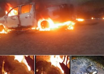 Hallan vehículo incinerado con un cuerpo calcinado en su interior