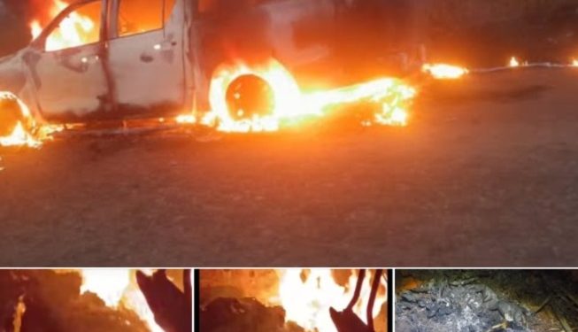 Hallan vehículo incinerado con un cuerpo calcinado en su interior