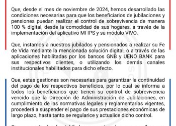 IPS recuerda a asegurados que el control de sobreviviencia puede hacerse digitalmente