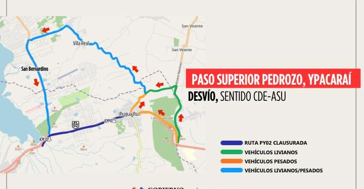 Caminera acompañará el domingo desvío provisorio por obras en Ypacaraí