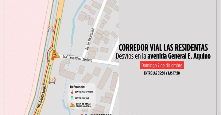 Implementan desvíos temporales en la avenida Elizardo Aquino durante el fin de semana