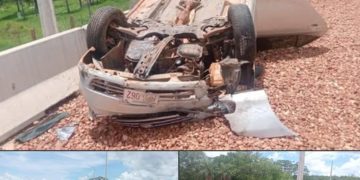 Madre e hija se salvan luego de vuelco de vehículo en Ypacaraí