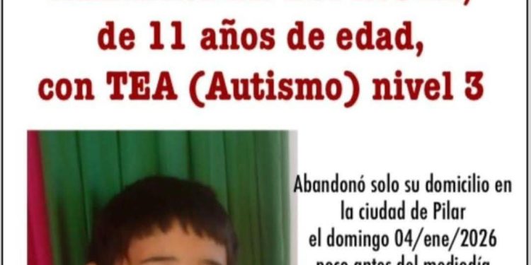 Continúa la búsqueda de niño con TEA desaparecido desde el domingo en Pilar