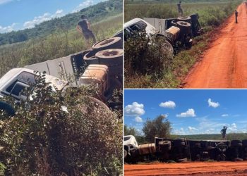 Vuelco de un camión de gran porte dejó daños materiales en Paso Yobái