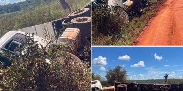 Vuelco de un camión de gran porte dejó daños materiales en Paso Yobái