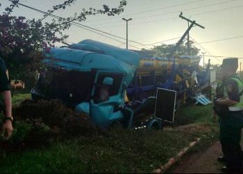 Camión choca contra columna de la ANDE en Minga Guazú
