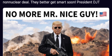 Trump exigió a Irán que «espabile pronto» y subió foto suya con fusil creada con IA