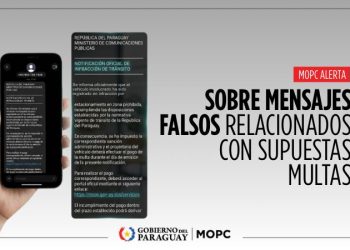 MOPC alerta sobre estafas con falsas notificaciones de multas de la Patrulla Caminera