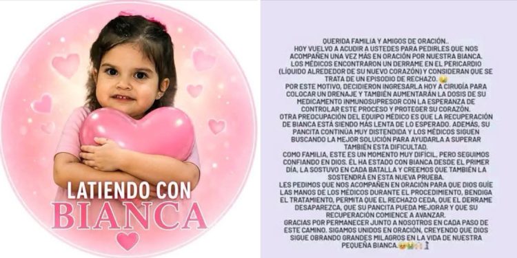 Bianca enfrenta una nueva cirugía tras detectarse un posible episodio de rechazo al corazón trasplantado