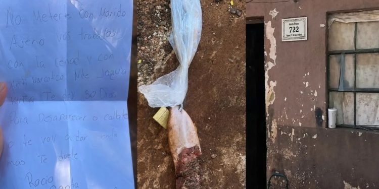 PJC: Dejan lengua de vaca con un candado y una amenaza escrita frente a vivienda de una joven