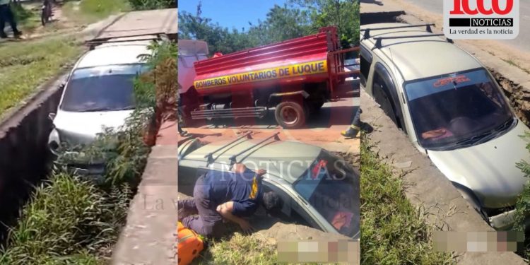 Conductora cae con su automóvil a una cuneta en Luque y termina hospitalizada