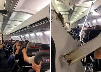 Avión despegó, empezó a sacudirse y parte del techo cayó sobre pasajeros