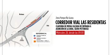 Cierre parcial en la autopista Silvio Pettirossi por obras del Corredor Vial Las Residentas
