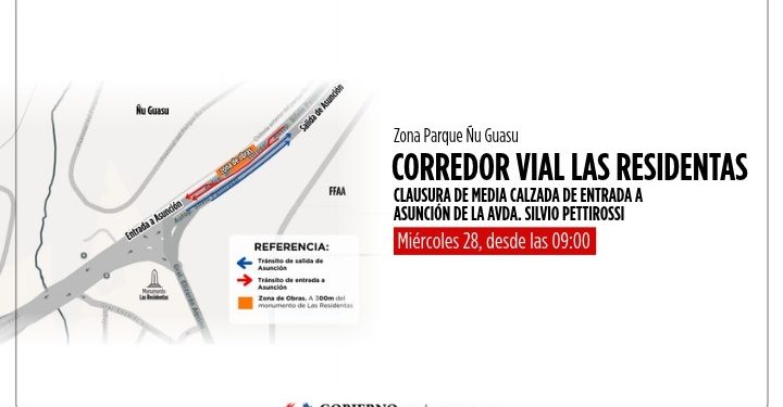 Cierre parcial en la autopista Silvio Pettirossi por obras del Corredor Vial Las Residentas