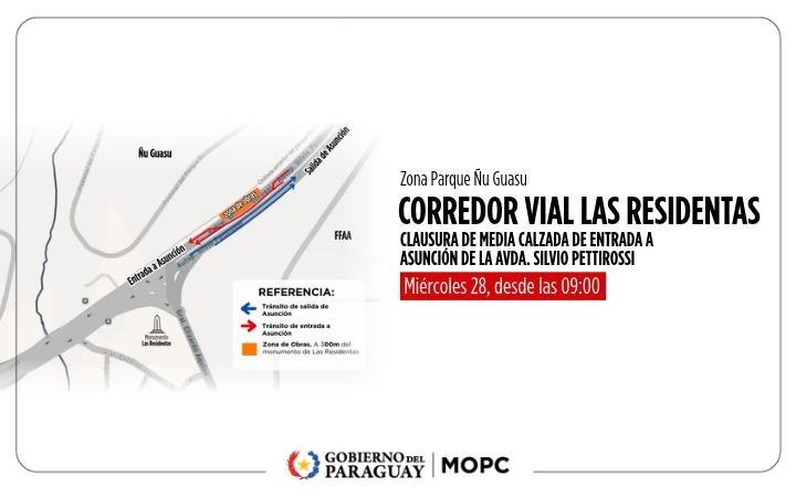 Imagen de la cobertura: Cierre parcial en la autopista Silvio Pettirossi por obras del Corredor Vial Las Residentas